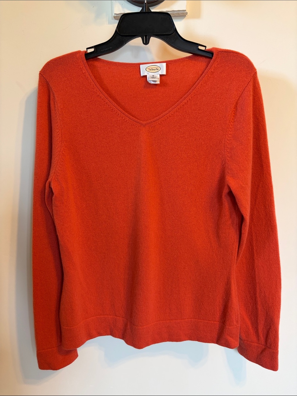 Talbots 100% Cashmere Sweater M Orange V Neck Fall Thanksgiving